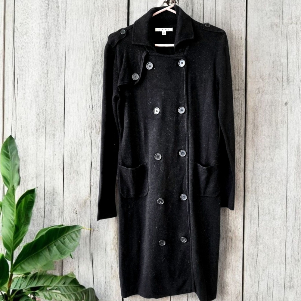 CAbi Long Black Sweater or Midi Dress Double Breasted Military Business  /S